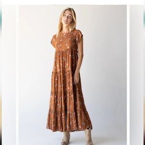 Natural Life Berkley Maxi Dress Brown Floral XL Boho Cowgirl Peasant